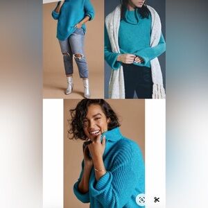 Pilcro Cowlneck Sweater Oversized Boxy Fit Teal Blue Size Small